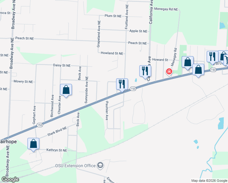 map of restaurants, bars, coffee shops, grocery stores, and more near 6297 Louisville Street Northeast in Louisville
