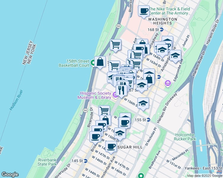 map of restaurants, bars, coffee shops, grocery stores, and more near 790 Riverside Drive in New York