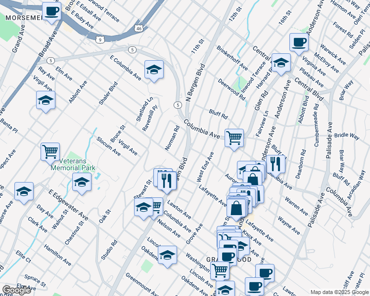 map of restaurants, bars, coffee shops, grocery stores, and more near in 