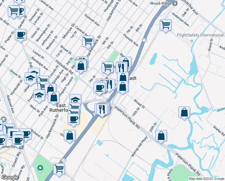 map of restaurants, bars, coffee shops, grocery stores, and more near 333 10th Street in Carlstadt