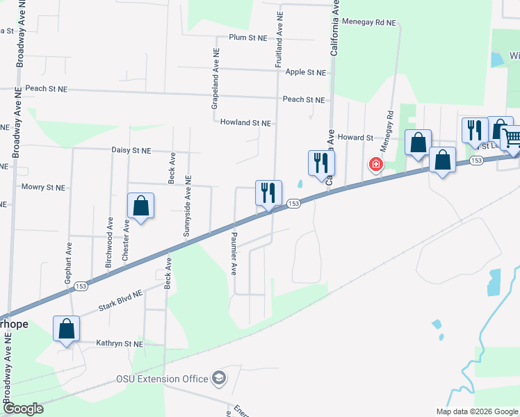 map of restaurants, bars, coffee shops, grocery stores, and more near 6297 Louisville Street Northeast in Louisville
