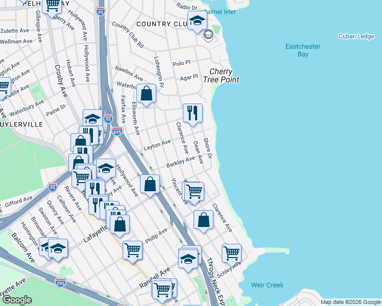 map of restaurants, bars, coffee shops, grocery stores, and more near 1015 Dean Avenue in Bronx