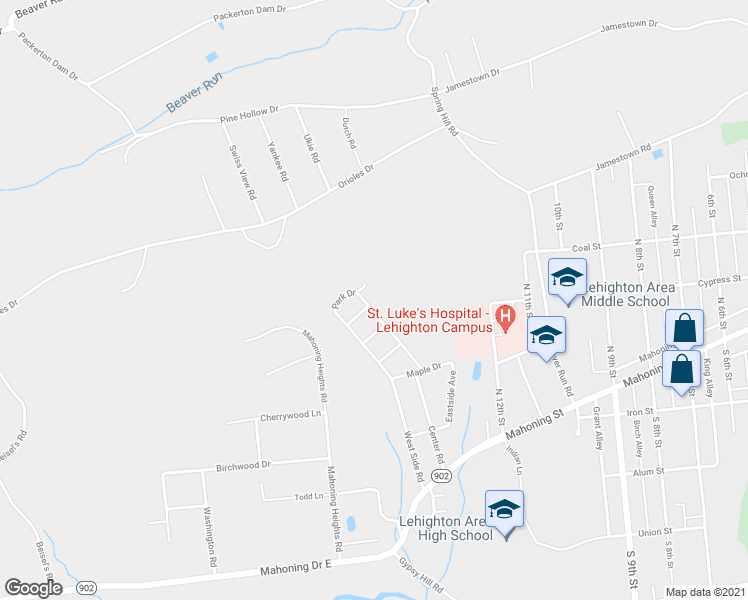 map of restaurants, bars, coffee shops, grocery stores, and more near 428 Center Rd in Lehighton