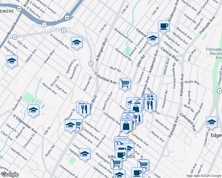 map of restaurants, bars, coffee shops, grocery stores, and more near 808 Kingsland Avenue in Ridgefield