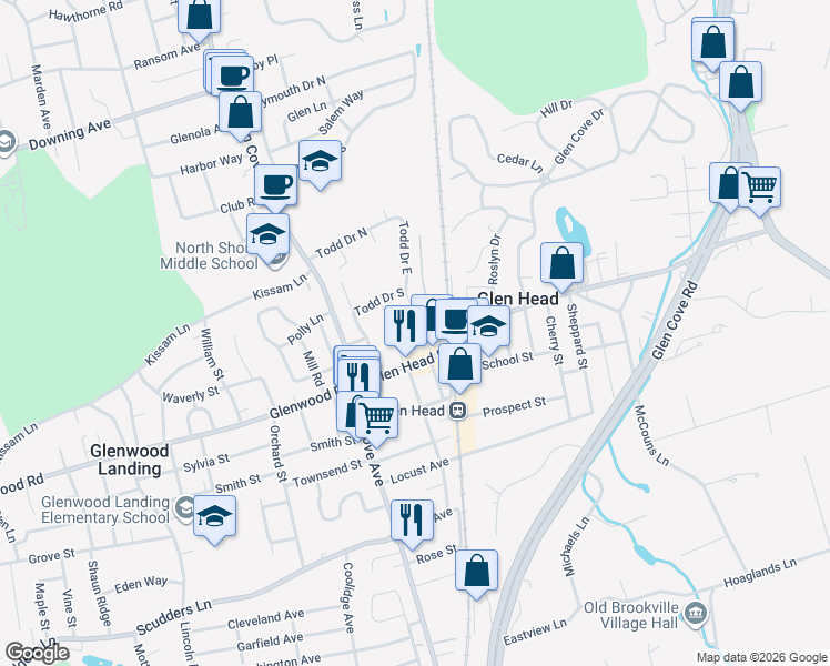 map of restaurants, bars, coffee shops, grocery stores, and more near 9 Dumond Place in Glen Head
