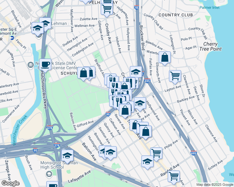 map of restaurants, bars, coffee shops, grocery stores, and more near 2916 Haskin Street in Bronx