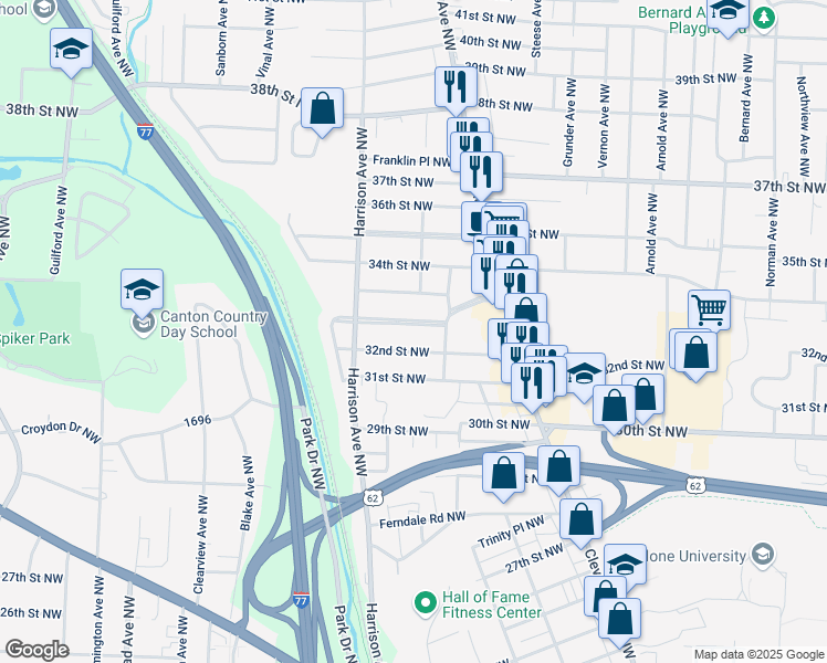 map of restaurants, bars, coffee shops, grocery stores, and more near 2012 Mount Vernon Boulevard Northwest in Canton