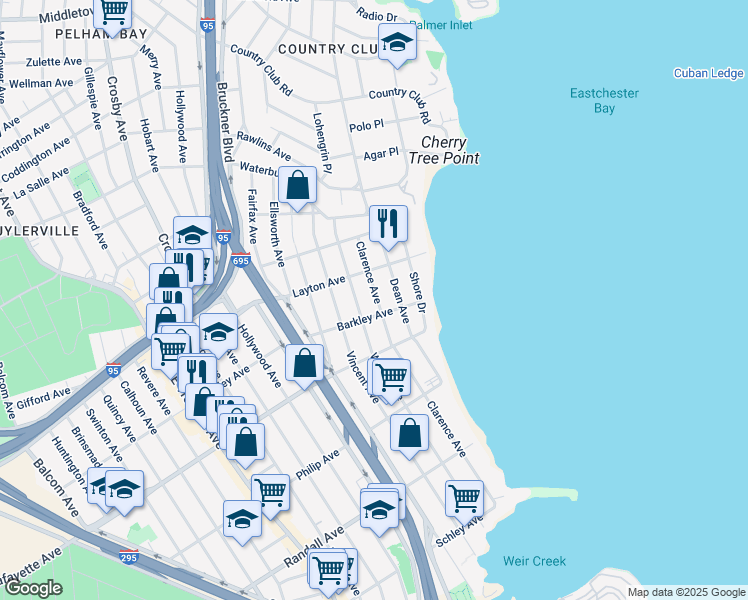 map of restaurants, bars, coffee shops, grocery stores, and more near 1015 Dean Avenue in Bronx