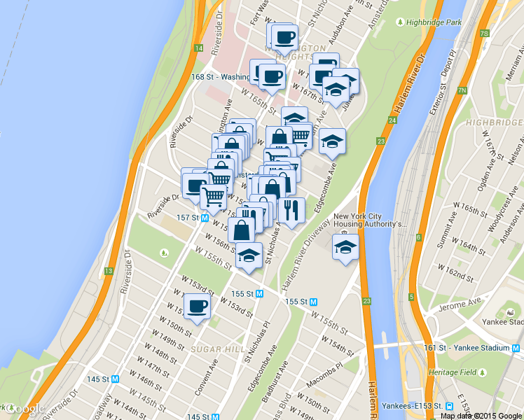 map of restaurants, bars, coffee shops, grocery stores, and more near in New York