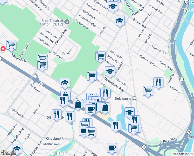 map of restaurants, bars, coffee shops, grocery stores, and more near in Clifton