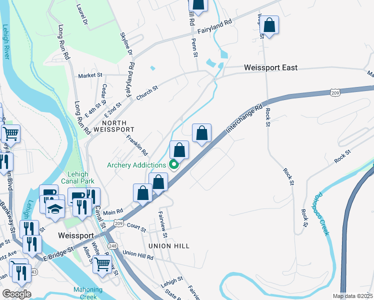 map of restaurants, bars, coffee shops, grocery stores, and more near 530 Interchange Road in Lehighton