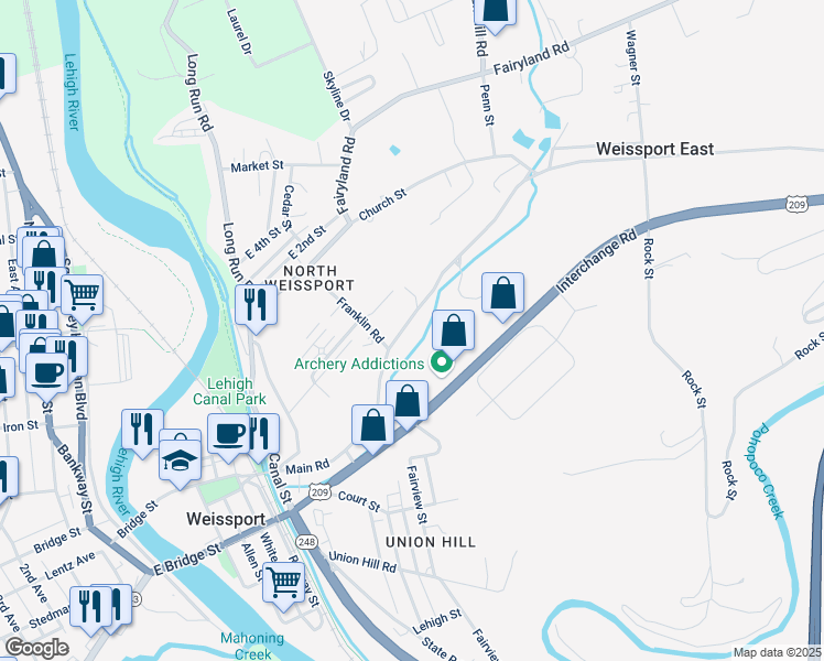 map of restaurants, bars, coffee shops, grocery stores, and more near 435 Main Rd in Lehighton