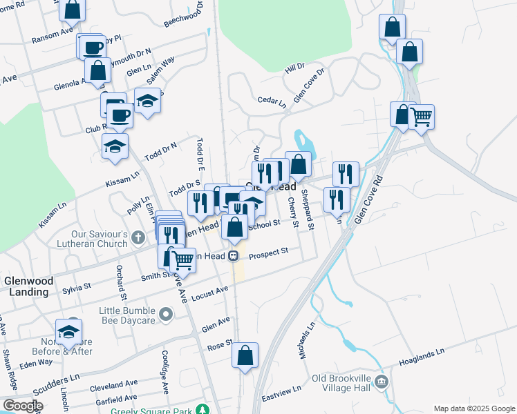 map of restaurants, bars, coffee shops, grocery stores, and more near 1 Benjamin Street in Glen Head