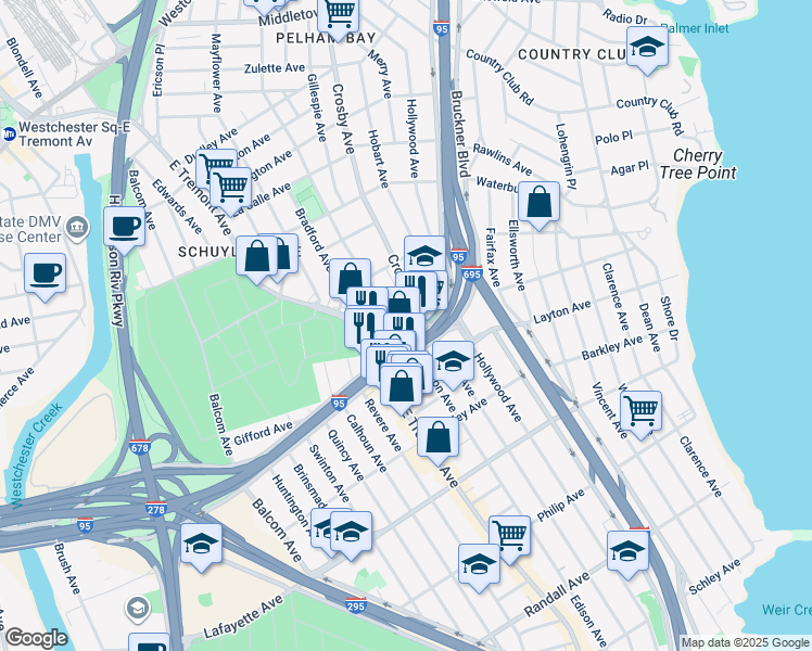 map of restaurants, bars, coffee shops, grocery stores, and more near 1124 Edison Avenue in Bronx