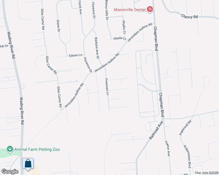 map of restaurants, bars, coffee shops, grocery stores, and more near 95 Freeman Lane in Manorville