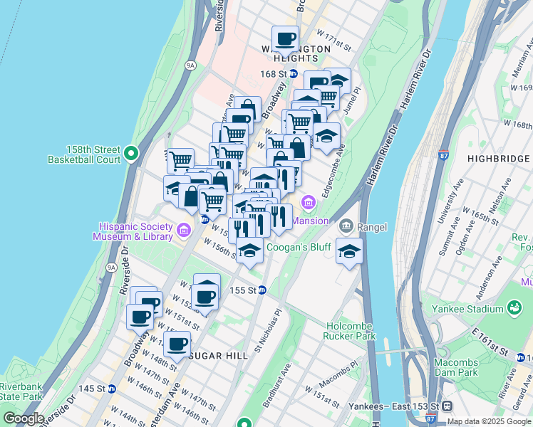 map of restaurants, bars, coffee shops, grocery stores, and more near 2008 Amsterdam Avenue in New York