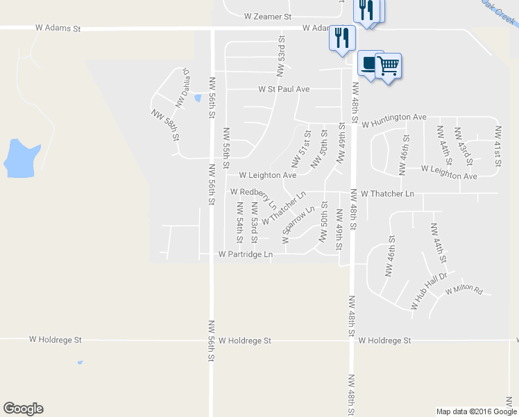 map of restaurants, bars, coffee shops, grocery stores, and more near 2120 Northwest 53rd Street in Lincoln