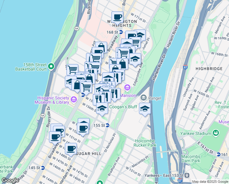 map of restaurants, bars, coffee shops, grocery stores, and more near in New York