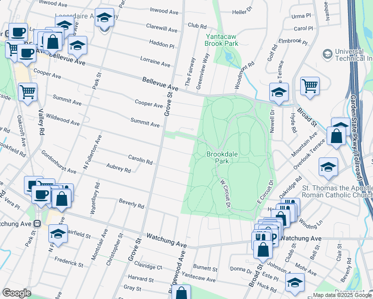 map of restaurants, bars, coffee shops, grocery stores, and more near 57 Wildwood Avenue in Montclair