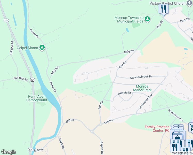 map of restaurants, bars, coffee shops, grocery stores, and more near 23 Kingswood Drive in Selinsgrove