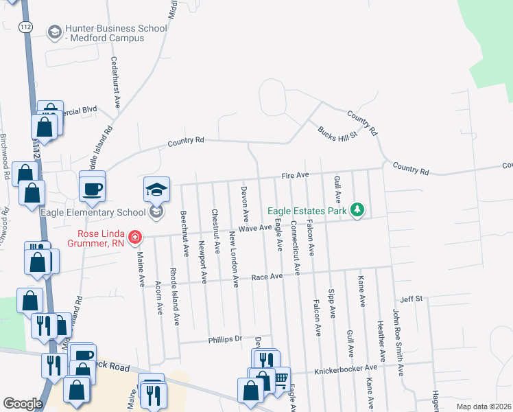 map of restaurants, bars, coffee shops, grocery stores, and more near 3108 Watch Hill Avenue in Medford