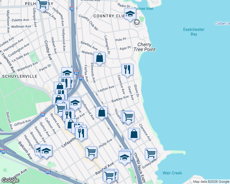 map of restaurants, bars, coffee shops, grocery stores, and more near 1024 Wilcox Avenue in Bronx