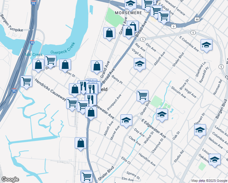 map of restaurants, bars, coffee shops, grocery stores, and more near 560 Hillside Street in Ridgefield