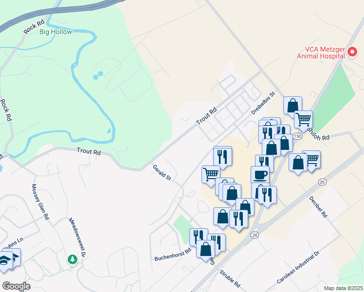 map of restaurants, bars, coffee shops, grocery stores, and more near 1300-1420 Trout Road in State College