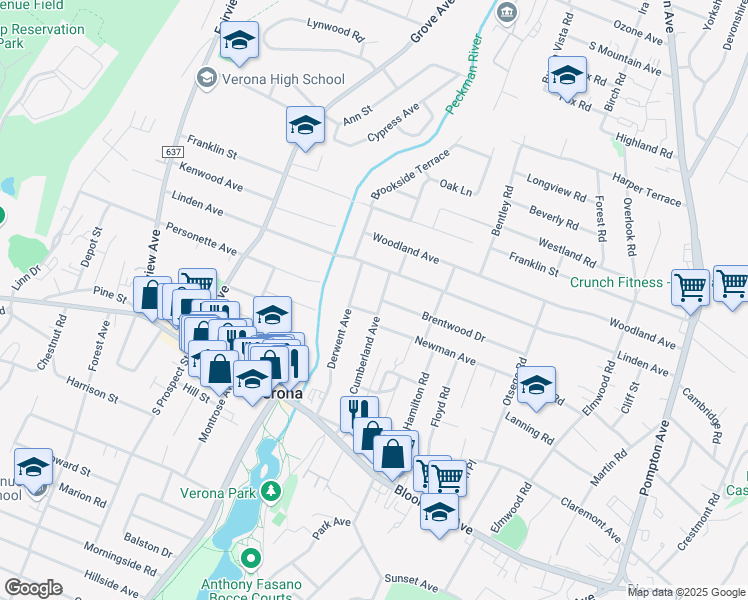 map of restaurants, bars, coffee shops, grocery stores, and more near 90 Cumberland Avenue in Verona