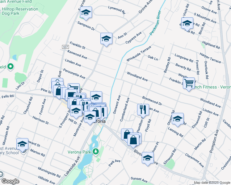 map of restaurants, bars, coffee shops, grocery stores, and more near 64 Derwent Ave in Verona