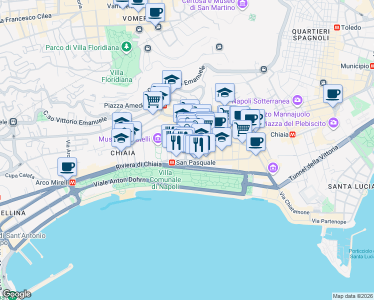 map of restaurants, bars, coffee shops, grocery stores, and more near 8 Via Vincenzo Cuoco in Naples