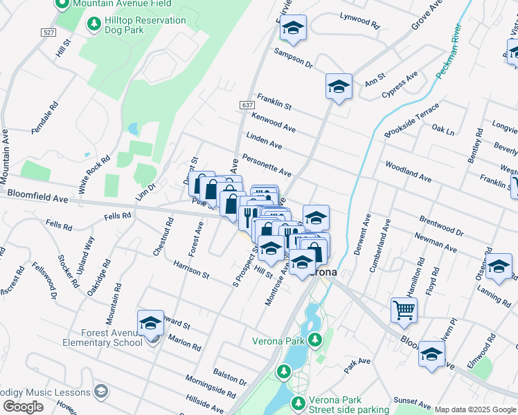 map of restaurants, bars, coffee shops, grocery stores, and more near 29 Rockland Terrace in Verona