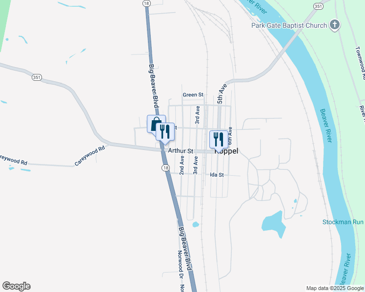 map of restaurants, bars, coffee shops, grocery stores, and more near 2430 2nd Avenue in Koppel