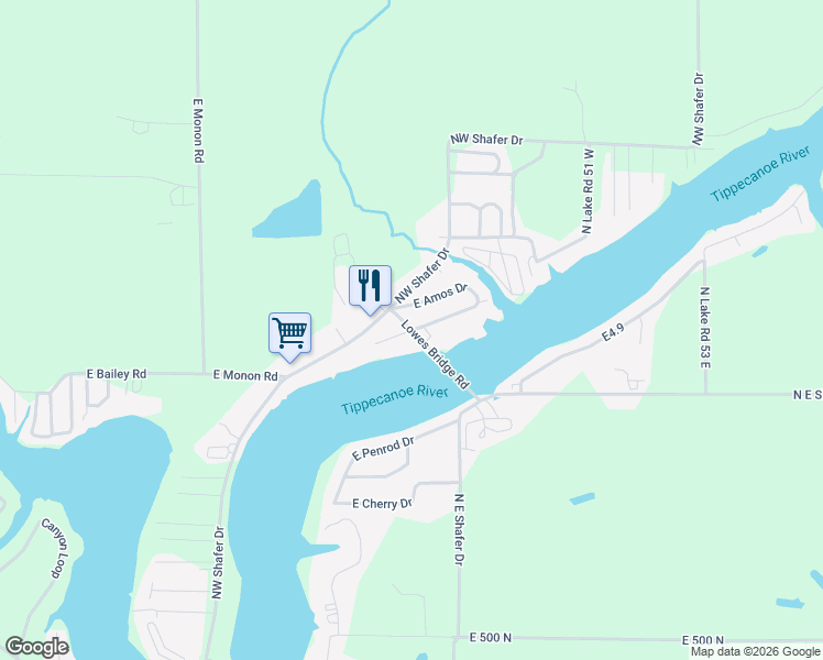 map of restaurants, bars, coffee shops, grocery stores, and more near 4416 East Oakcrest Drive in Monticello