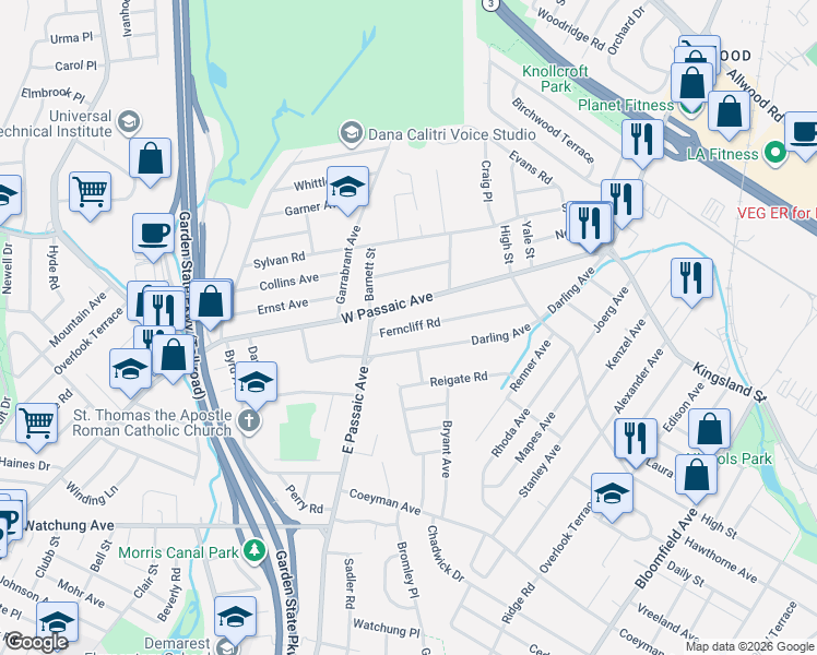 map of restaurants, bars, coffee shops, grocery stores, and more near 33 Ferncliff Road in Bloomfield