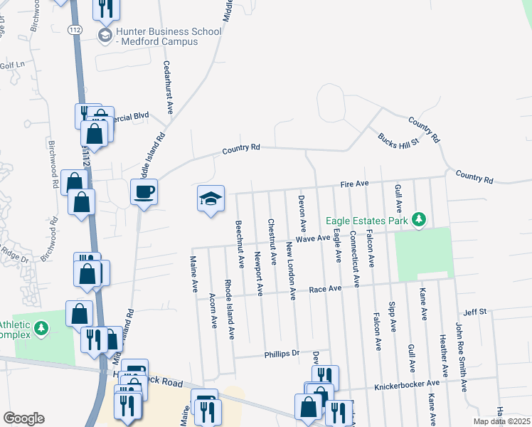 map of restaurants, bars, coffee shops, grocery stores, and more near 3110 Chestnut Avenue in Medford