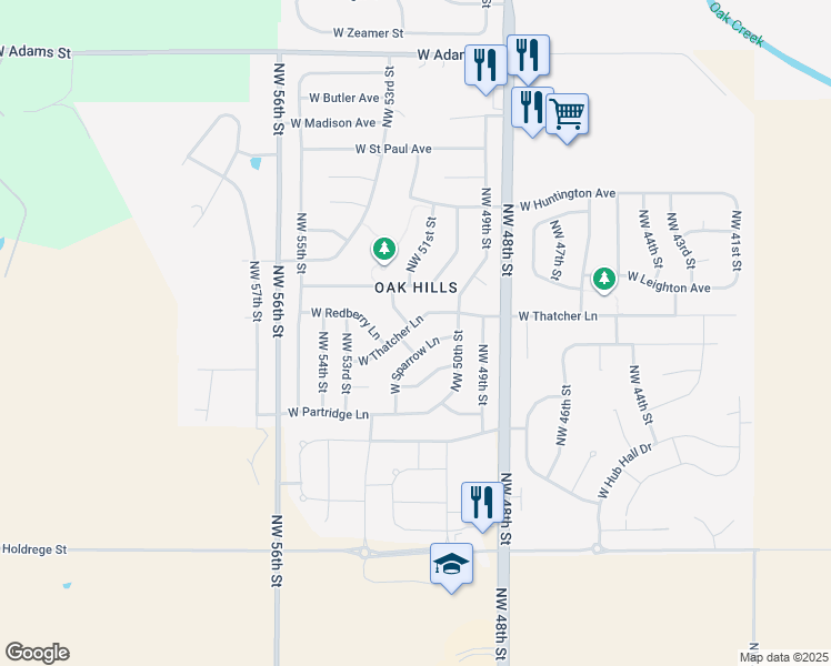 map of restaurants, bars, coffee shops, grocery stores, and more near 5131 West Thatcher Lane in Lincoln
