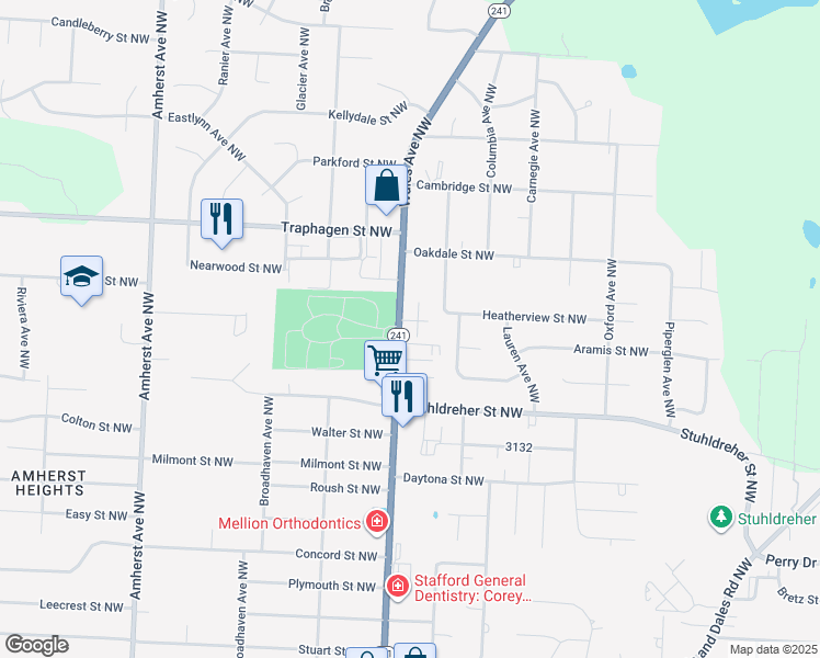 map of restaurants, bars, coffee shops, grocery stores, and more near 3648 Wales Avenue Northwest in Massillon