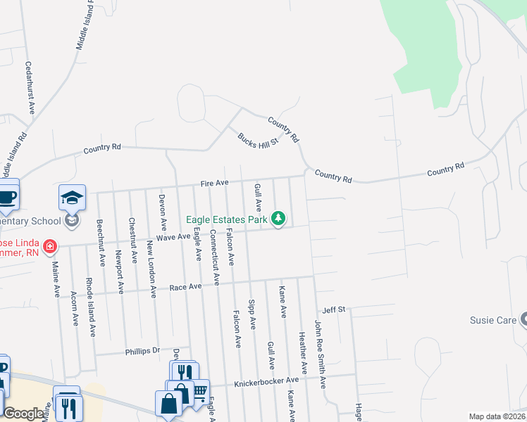 map of restaurants, bars, coffee shops, grocery stores, and more near 2501 Wave Avenue in Medford
