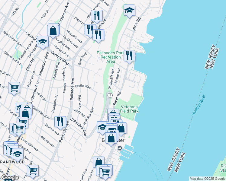 map of restaurants, bars, coffee shops, grocery stores, and more near 15 Rockwood Place in Edgewater