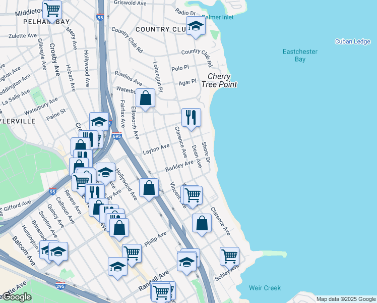 map of restaurants, bars, coffee shops, grocery stores, and more near 1015 Dean Avenue in Bronx