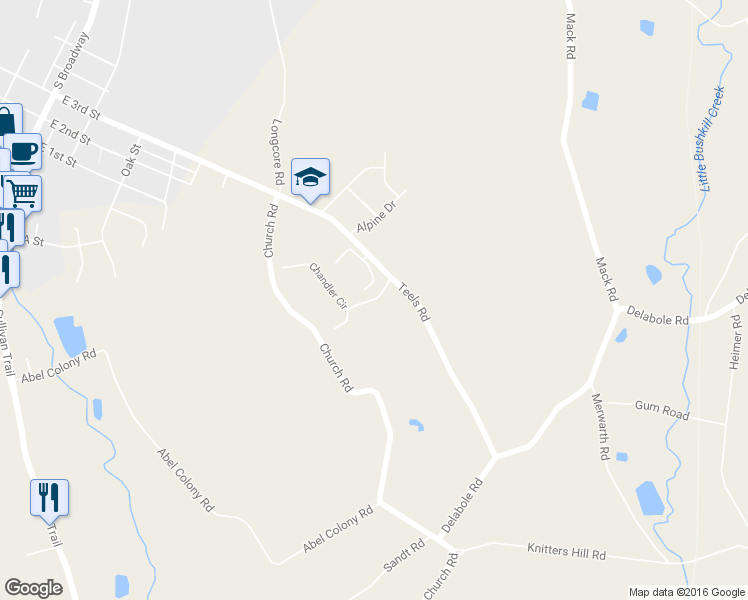 map of restaurants, bars, coffee shops, grocery stores, and more near Chandler Drive in Pen Argyl