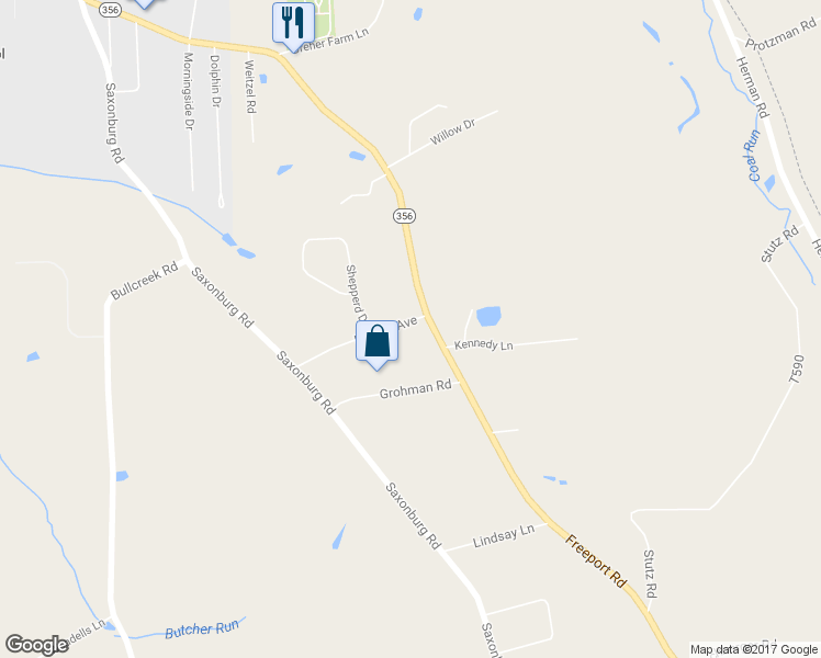map of restaurants, bars, coffee shops, grocery stores, and more near 101 Bricker Avenue in Butler