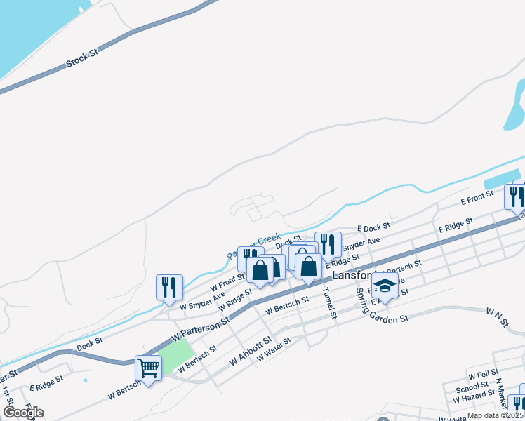map of restaurants, bars, coffee shops, grocery stores, and more near 2 Edgemont Road in Lansford