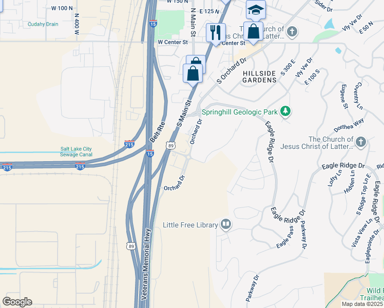 map of restaurants, bars, coffee shops, grocery stores, and more near 325 South Orchard Drive in North Salt Lake