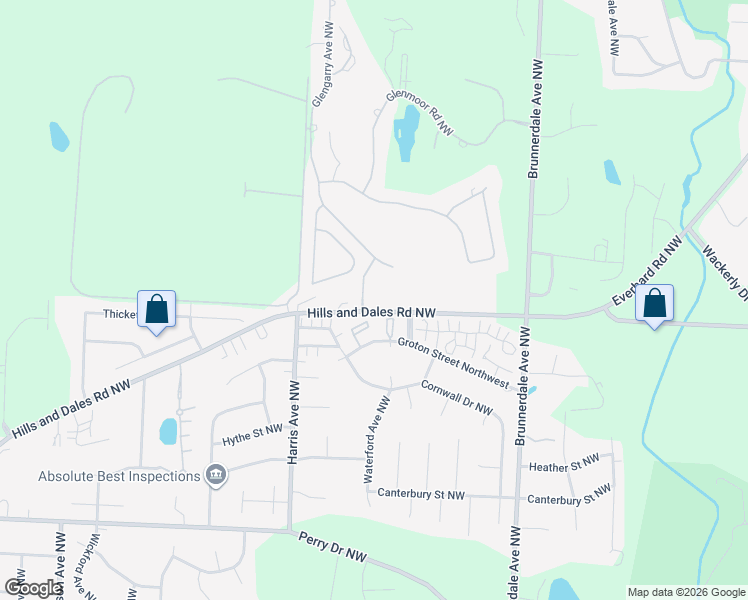 map of restaurants, bars, coffee shops, grocery stores, and more near 3690 Abbotsford Boulevard Northwest in Canton