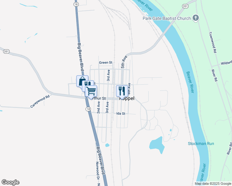 map of restaurants, bars, coffee shops, grocery stores, and more near 5430 5th Avenue in Koppel