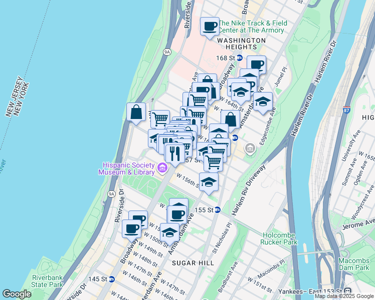 map of restaurants, bars, coffee shops, grocery stores, and more near 3806 Broadway in New York