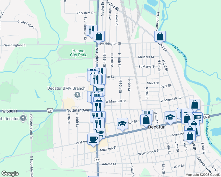 map of restaurants, bars, coffee shops, grocery stores, and more near 1109 Dayton Street in Decatur