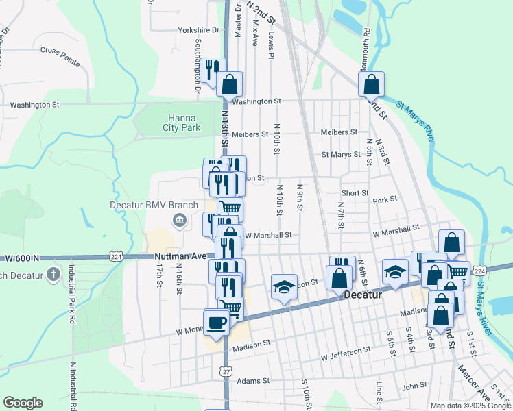 map of restaurants, bars, coffee shops, grocery stores, and more near 1109 Dayton Street in Decatur